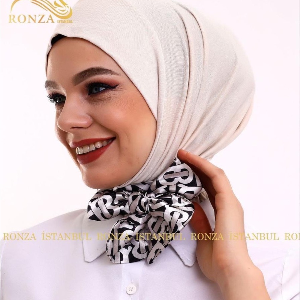 Ronza Istanbul Cream Hijab with Black and White Bow